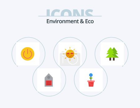 Ilustración de Medio ambiente y Eco Flat Icon Pack 5 Icon Design. Verde. ecología. naturaleza. poder. energía - Imagen libre de derechos