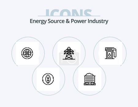 Téléchargez les illustrations : Energy Source And Power Industry Line Icon Pack 5 Icon Design. energy. wheel. world. construction. cart - en licence libre de droit
