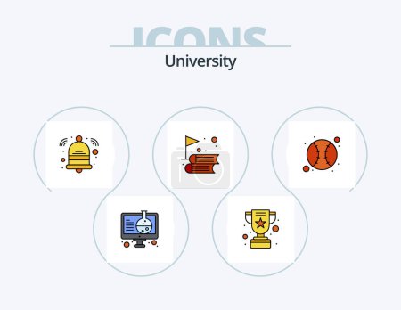 Téléchargez les illustrations : University Line Filled Icon Pack 5 Icon Design. laboratory. experiment. sport. ball - en licence libre de droit