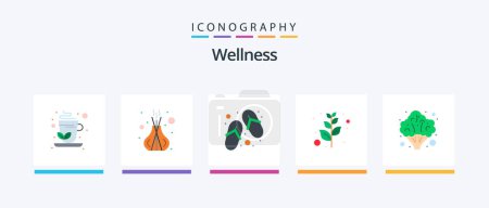 Ilustración de Wellness Flat 5 Icon Pack Incluye vegetal. atención médica. zapatos. brócoli. Oliva. Diseño de iconos creativos - Imagen libre de derechos