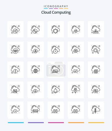 Illustration for Creative Cloud Computing 25 OutLine icon pack  Such As network. security. cloud. padlock. cloud - Royalty Free Image
