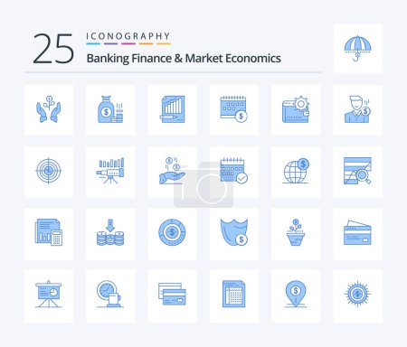 Ilustración de Finanzas bancarias y economía de mercado 25 Blue Color paquete de iconos, incluyendo los negocios. análisis. Bolsa. estadísticas. ahorros - Imagen libre de derechos