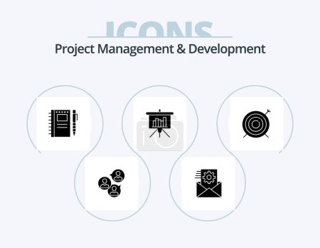Ilustración de Project Management And Development Glyph Icon Pack 5 Icon Design (en inglés). informe. pizarra. integración. presentación. lápiz. - Imagen libre de derechos