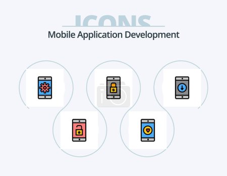 Téléchargez les illustrations : Mobile Application Development Line Filled Icon Pack 5 Icon Design. mobile apps. application. mobile. unlock. mobile - en licence libre de droit