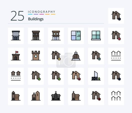 Ilustración de Buildings 25 Line Filled icon pack including charge. battery. map. home door. gate - Imagen libre de derechos