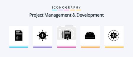 Ilustración de Project Management And Development Glyph 5 Icon Pack Incluyendo correo. página. Banca. documentos. documentos legales. Diseño de iconos creativos - Imagen libre de derechos