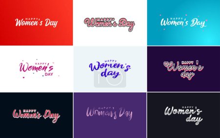 Téléchargez les illustrations : Pink Happy Women's Day typographical design elements International Women's Day icon and symbol with a minimalistic design suitable for use in international women's day concept illustrations; vector illustration - en licence libre de droit