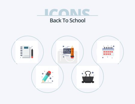 Téléchargez les illustrations : Back To School Flat Icon Pack 5 Icon Design. . calendar. notepad. education. pencil - en licence libre de droit