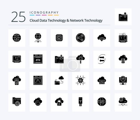 Illustration for Cloud Data Technology And Network Technology 25 Solid Glyph icon pack including network. signal. share. wifi. cloud - Royalty Free Image