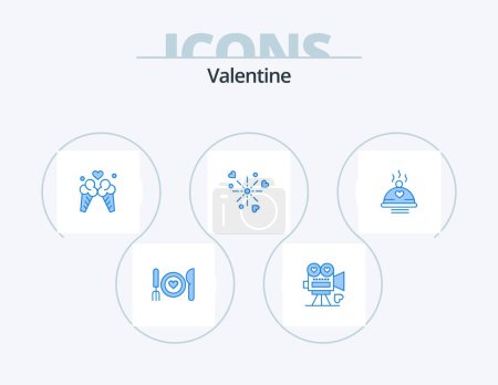 Ilustración de Valentine Blue Icon Pack 5 Icon Design. love. celebration. love. fireworks. travel - Imagen libre de derechos