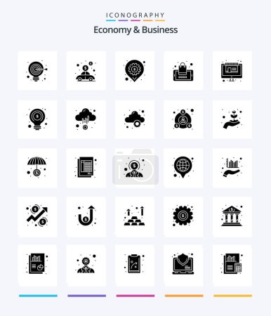 Ilustración de Economía creativa y negocios 25 Glifo sólido negro icono paquete Tal como en línea. smartphone. accesibilidad. De compras. aplicación - Imagen libre de derechos