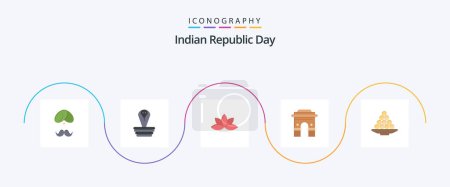 Téléchargez les illustrations : Indian Republic Day Flat 5 Icon Pack Including hinduism. culture. cobra. plant. india - en licence libre de droit