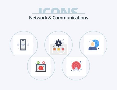 Illustration for Network And Communications Flat Icon Pack 5 Icon Design. cogwheel. setting. map. smart. wifi - Royalty Free Image