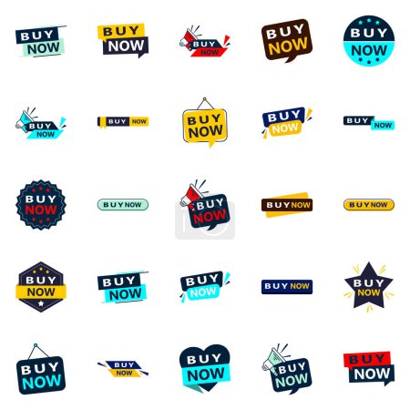 Ilustración de Buy Now 25 Fresh Typographic Elements for a lively buying campaign - Imagen libre de derechos