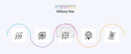 Illustration for Military War Line 5 Icon Pack Including investigation. aim. parachute. atomic - Royalty Free Image