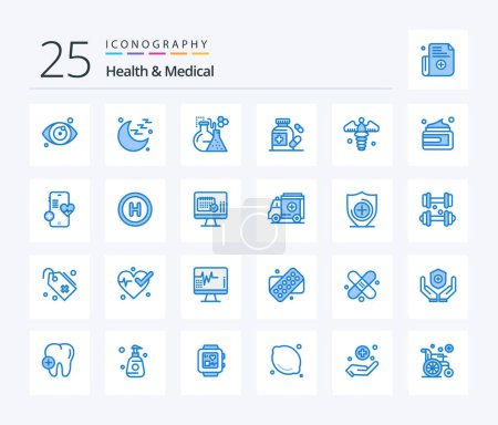 Ilustración de Salud Y Médico 25 Blue Color icono paquete incluyendo la belleza. señal médica. prueba. Médico. medicina - Imagen libre de derechos