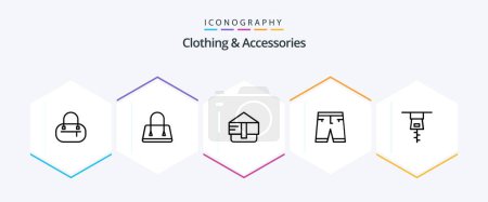 Téléchargez les illustrations : Clothing and Accessories 25 Line icon pack including . dress. - en licence libre de droit