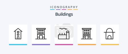 Illustration for Buildings Line 5 Icon Pack Including house. cottage villa. store. building. uae monument. Creative Icons Design - Royalty Free Image