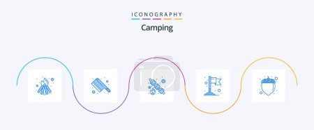 Téléchargez les illustrations : Camping Blue Pack 5 Icônes Inclus. Cinglé. la nourriture. noisette. carte - en licence libre de droit