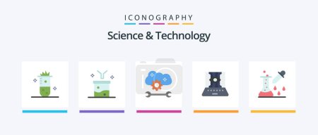 Illustration for Science And Technology Flat 5 Icon Pack Including technology. engineering. funnel. computer sciences. cloud service configure. Creative Icons Design - Royalty Free Image