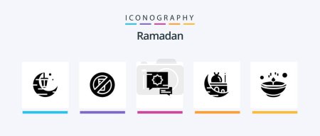 Téléchargez les illustrations : Pack d'icônes Ramadan Glyphe 5 Y compris la lune. Croissant. pas d'eau. prière. Icônes créatives Design - en licence libre de droit