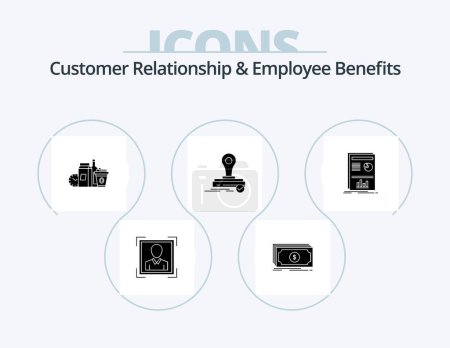 Téléchargez les illustrations : Customer Relationship And Employee Benefits Glyph Icon Pack 5 Icon Design. presentation. press. food. clone. coffee - en licence libre de droit