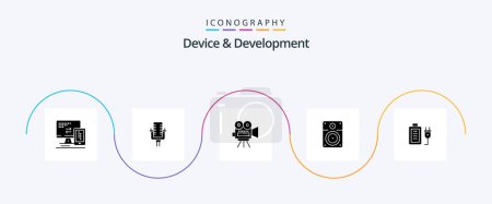 Illustration for Device And Development Glyph 5 Icon Pack Including charge. education. camera. music. speaker - Royalty Free Image