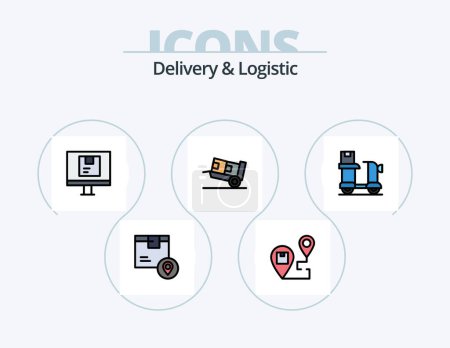 Téléchargez les illustrations : Delivery And Logistic Line Filled Icon Pack 5 Icon Design. management. calendar. placeholder. shipping. network - en licence libre de droit