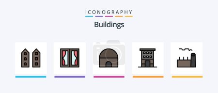 Téléchargez les illustrations : Buildings Line Filled 5 Icon Pack Including shop front. house. mosque. buildings. exit. Creative Icons Design - en licence libre de droit