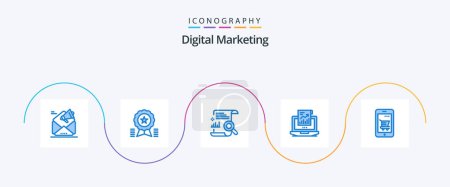 Illustration for Digital Marketing Blue 5 Icon Pack Including sales. analytics. medal. report. file - Royalty Free Image