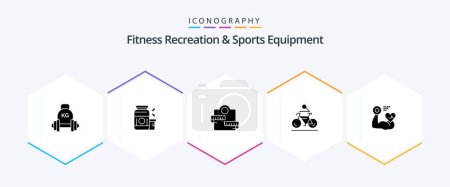 Ilustración de Fitness Recreation And Sports Equipment 25 Glyph icon pack including biking. bicycle. sports. activity. healthcare - Imagen libre de derechos