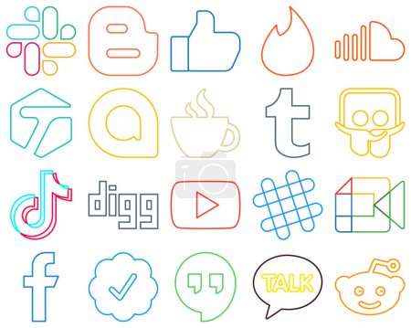 Ilustración de 20 Esquema colorido de alta resolución y personalizable Iconos de redes sociales como douyin. slideshare. música. tumblr y streaming Creativo y llamativo - Imagen libre de derechos