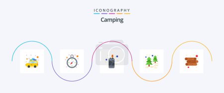 Téléchargez les illustrations : Camping Flat 5 Icon Pack Including . wood. flame. log. tree - en licence libre de droit
