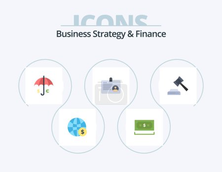 Illustration for Business Strategy And Finance Flat Icon Pack 5 Icon Design. id. user. currency. save. dollar - Royalty Free Image