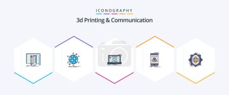 Illustration for 3d Printing And Communication 25 FilledLine icon pack including smartphone. boxd. network. synchronization. link - Royalty Free Image
