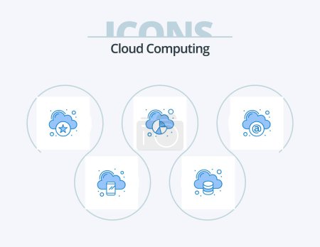 Illustration for Cloud Computing Blue Icon Pack 5 Icon Design. mail. data. rating. cloud. analytics - Royalty Free Image