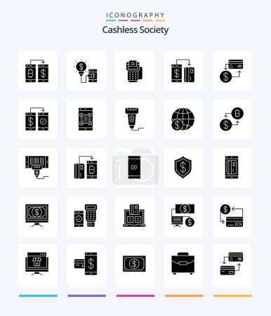 Téléchargez les illustrations : Creative Cashless Society 25 Glyphe Solide Noir icône pack tel que la machine. sans numéraire. technologie. paiement. crédit - en licence libre de droit