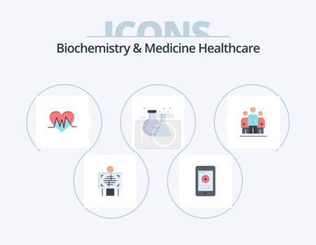 Illustration for Biochemistry And Medicine Healthcare Flat Icon Pack 5 Icon Design. medical. tube. hospital. lab. pulse - Royalty Free Image
