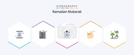 Téléchargez les illustrations : Ramadan 25 Flat icon pack including one. hand. pray. alert. clock - en licence libre de droit