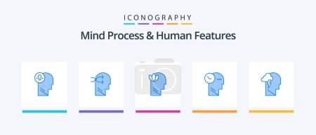 Illustration for Mind Process And Human Features Blue 5 Icon Pack Including energy. thoughts . thinking. mind. head. Creative Icons Design - Royalty Free Image
