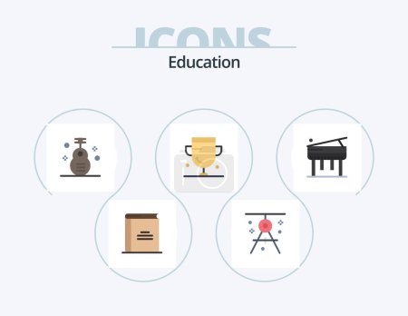 Téléchargez les illustrations : Education Flat Icon Pack 5 Icône Design. tasse. réalisation. rédaction. la musique. guitare - en licence libre de droit
