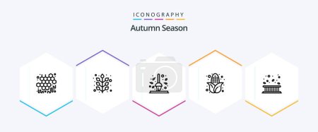 Illustration for Autumn 25 Line icon pack including border. food. autumn. corn. rake - Royalty Free Image