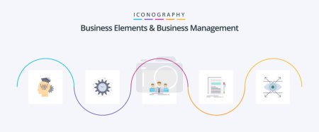 Téléchargez les illustrations : Business Elements And Business Managment Flat 5 Icon Pack Including file. business. productivity. leader. employee - en licence libre de droit