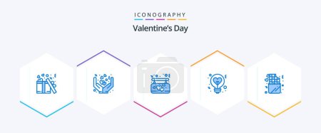 Illustration for Valentines Day 25 Blue icon pack including chocolate. love. affection. heart. light - Royalty Free Image