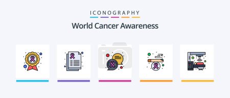 Illustration for World Cancer Awareness Line Filled 5 Icon Pack Including bug. symptom. chat. lungs cancer. illness. Creative Icons Design - Royalty Free Image