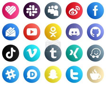 Illustration for 20 Elegant Social Media Icons such as message. fb. discord and video icons. Fully customizable and high quality - Royalty Free Image
