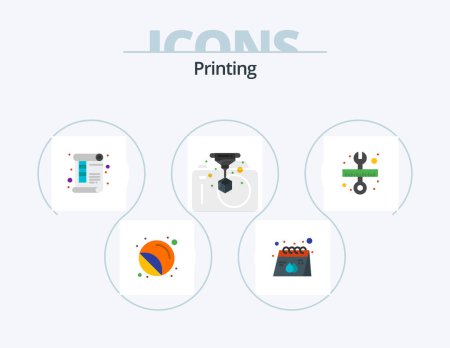 Illustration for Printing Flat Icon Pack 5 Icon Design. technology. 3d print. print. ruler. paper - Royalty Free Image