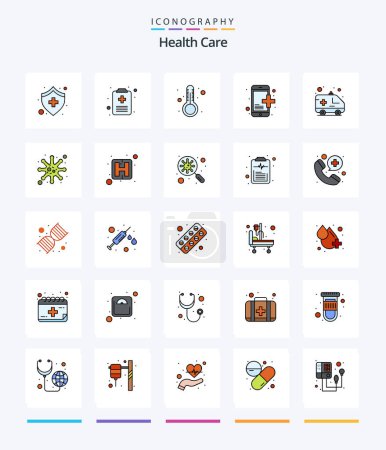 Illustration for Creative Health Care 25 Line FIlled icon pack  Such As car. medical. temprature. health insurance. app - Royalty Free Image
