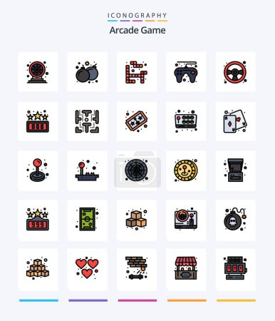 Ilustración de Creative Arcade 25 Line FIlled icon pack  Such As play. fun. tetris. racing car. game - Imagen libre de derechos