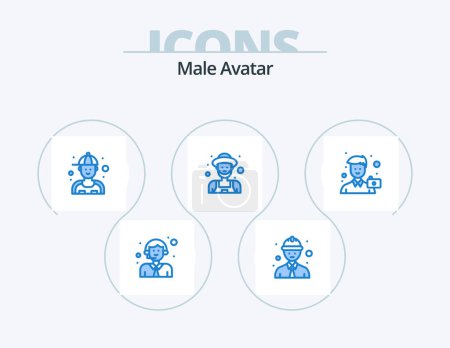 Ilustración de Hombre Avatar Blue Icon Pack 5 Icon Design. Hombre. cámara. mecánico. ¡Viejo! jardinero - Imagen libre de derechos